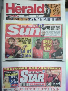The Sun and the Herald Ireland ed sheeran red room