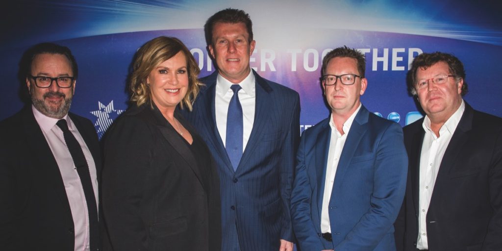 SCA's Brian Gallagher, Nine's Tracy Grimshaw, Peter Overton and Michael Stephenson, SCA's Grand Blackley