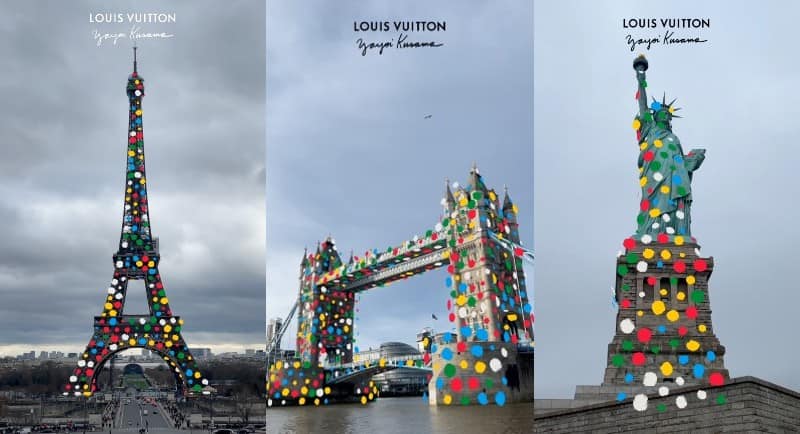 Snap - Louis VuittonXYayoi Kusama on the Eiffe Tower, Tower Bridge and Statue of Liberty