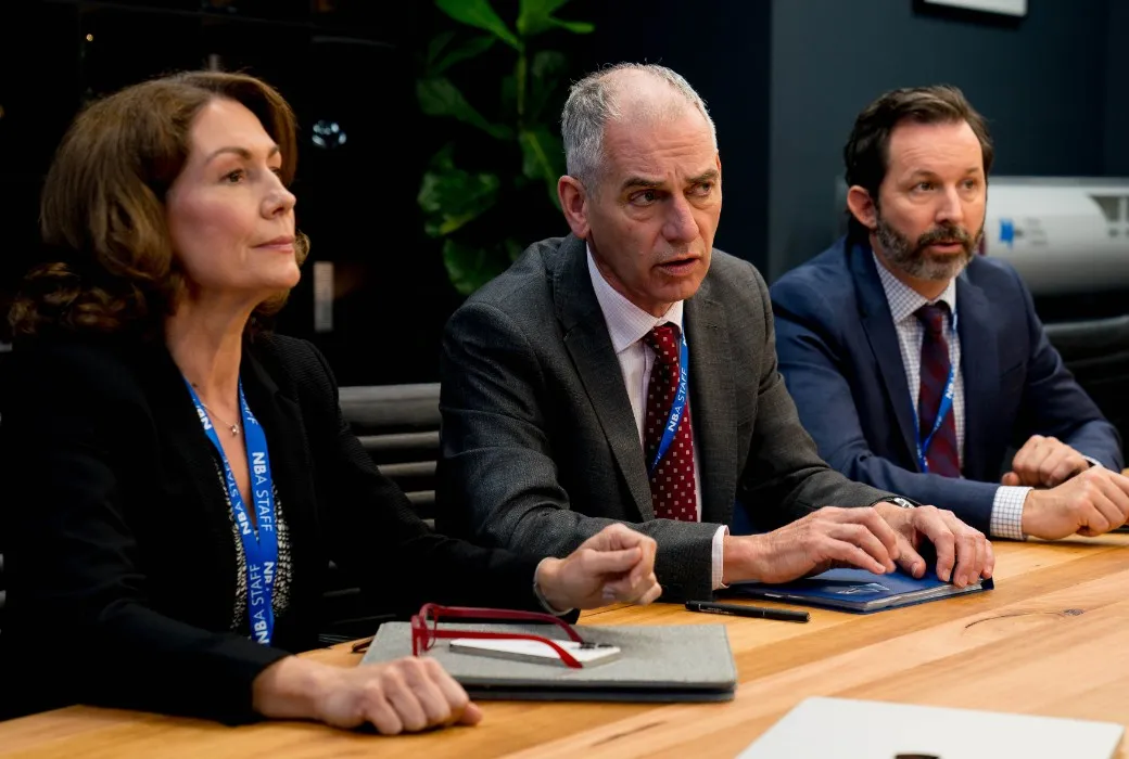 Kitty Flanagan. Rob Sitch and Dave Lawson in Utopia. ABC