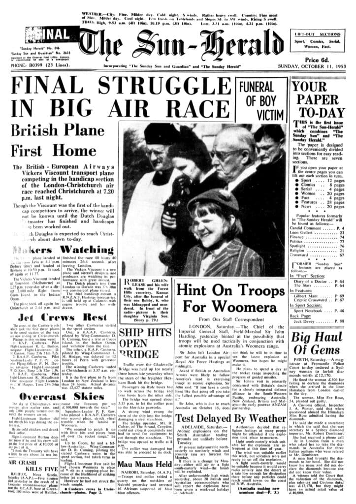 First edition of the Sun-Herald on 11 October 1953