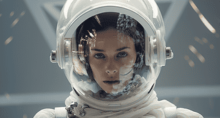 An AI image of an astronaut wearing a Prada designed spacesuit