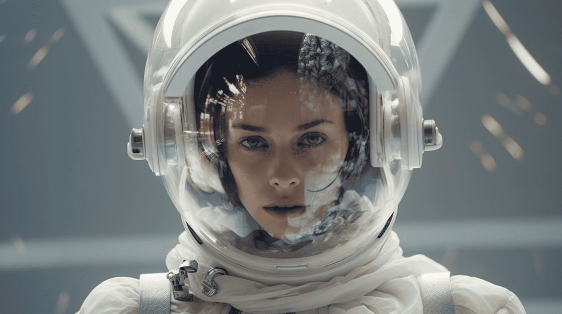 An AI image of an astronaut wearing a Prada designed spacesuit