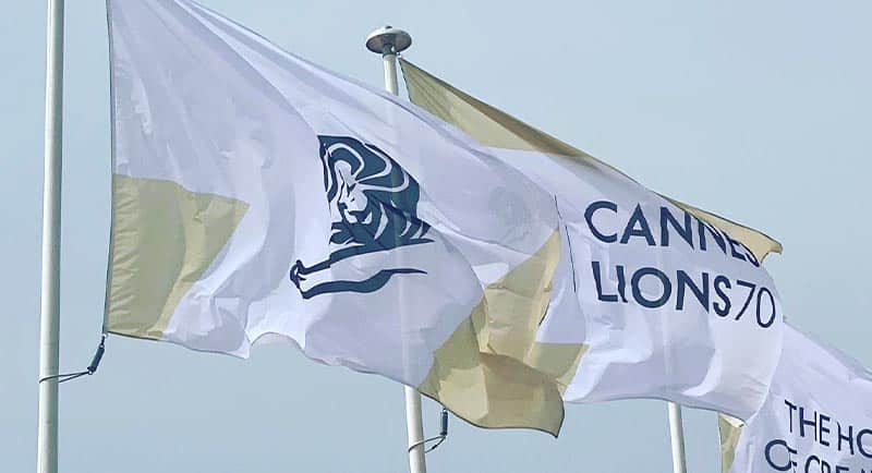 The Cannes Lions International Festival of Creativity flags with logo